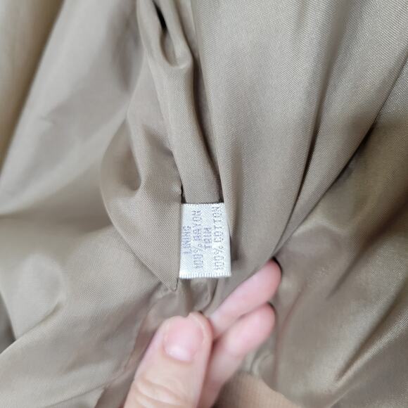 Vintage Genelli Bomber Jacket XL Pure Silk Tan Full Zip Ribbed Cuffs Lined Retro - Picture 7 of 7